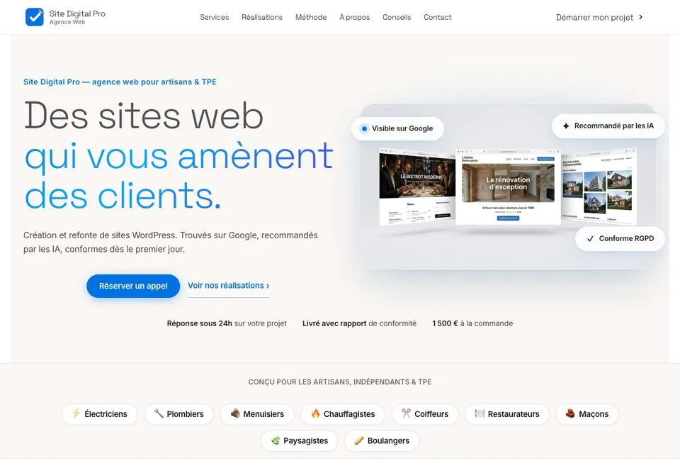 Site de l'agence Site Digital Pro, en ligne