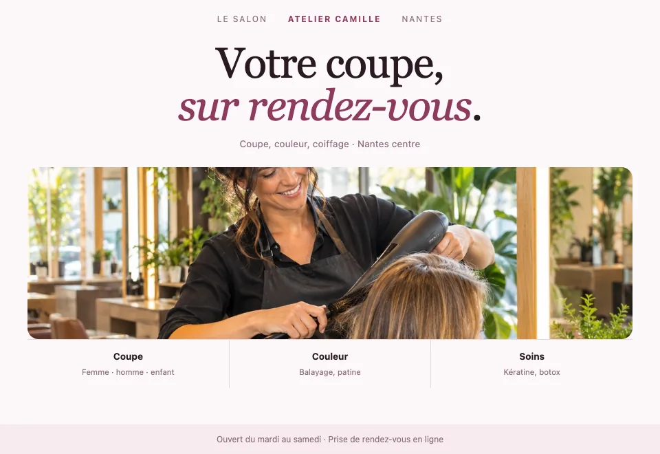 Exemple de site pour un salon de coiffure