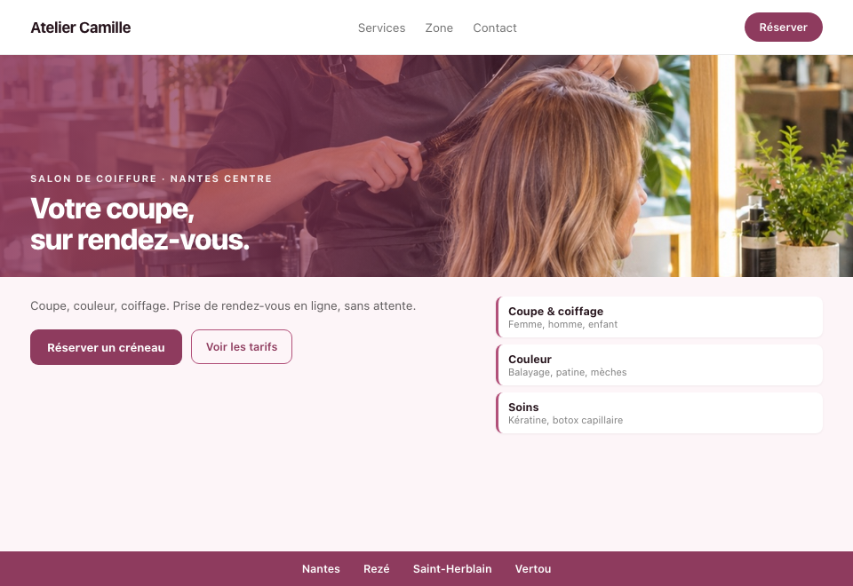 Exemple de site pour un salon de coiffure