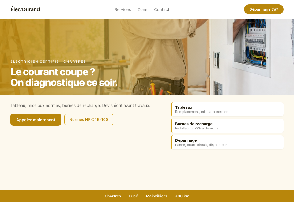Exemple de site pour un électricien