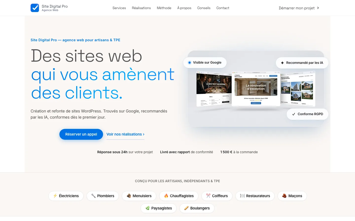 Capture de la page d'accueil de Site Digital Pro